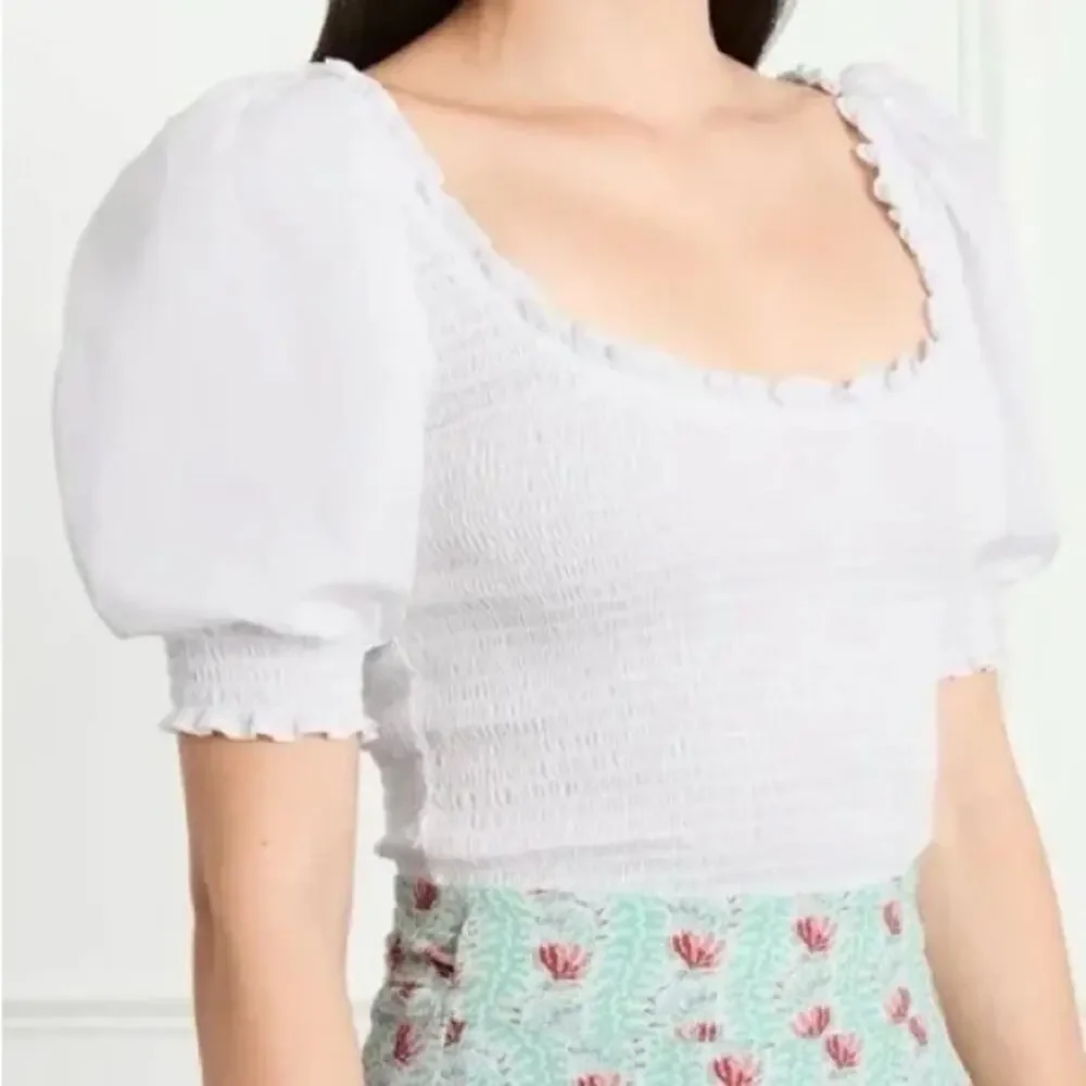 NWT Hill House The Aiko Smocked Cropped  Cotton Nap Top in White size XXL